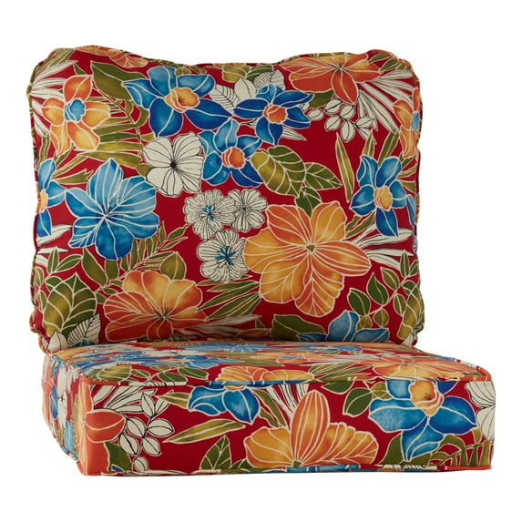 Greendale Home Fashions Outdoor 2-Piece Reversible Deep Seat Cushion Set, Aloha Red