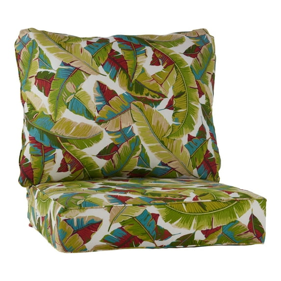 Greendale Home Fashions Outdoor 2-Piece Reversible Deep Seat Cushion Set, Palm Leaves Multi