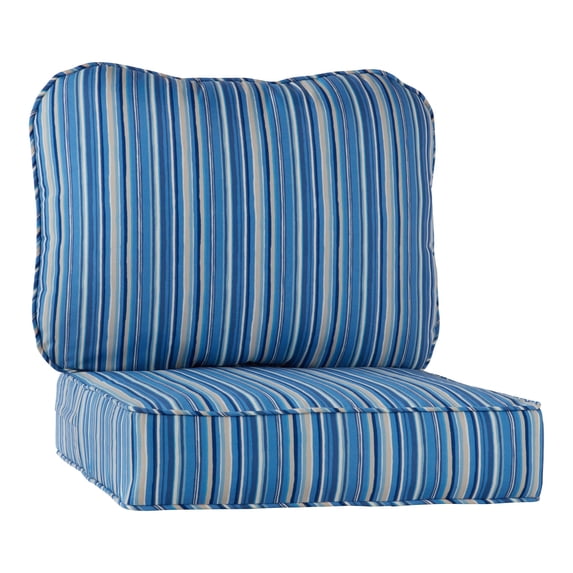 Greendale Home Fashions Outdoor 2-Piece Reversible Deep Seat Cushion Set, Sapphire Stripe