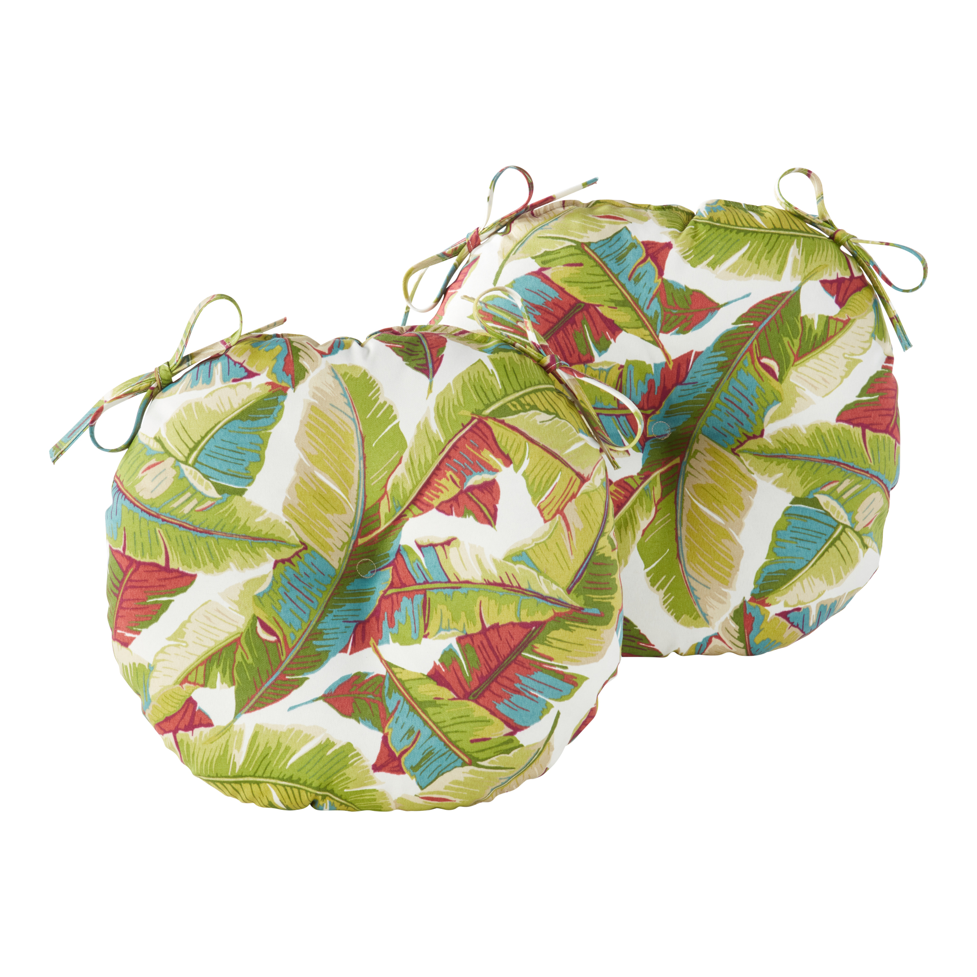 Greendale Home Fashions Palm Leaves Multicolor 15 in. Round Outdoor Reversible Bistro Seat Cushion (Set of 2) - image 1 of 5