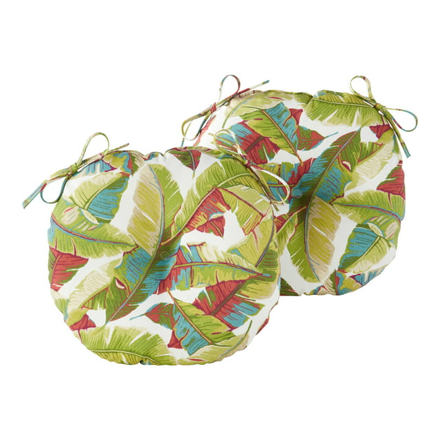 Greendale Home Fashions Palm Leaves Multicolor 15 in. Round Outdoor Reversible Bistro Seat Cushion (Set of 2)