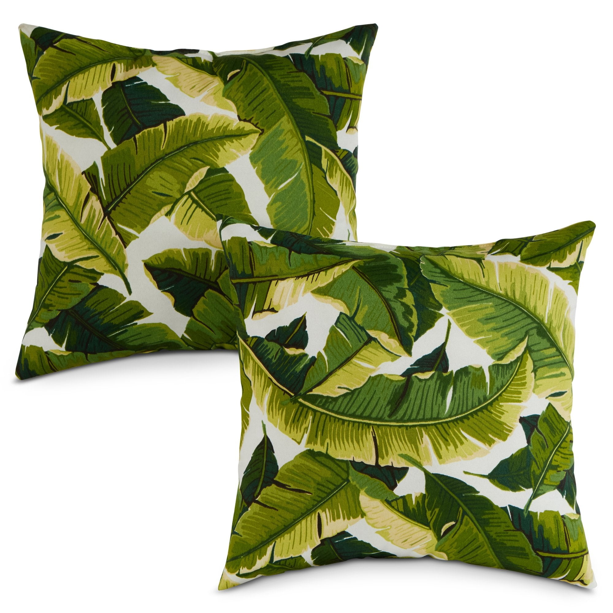 Palm Leaves White 17" Square Outdoor Throw Pillow Set