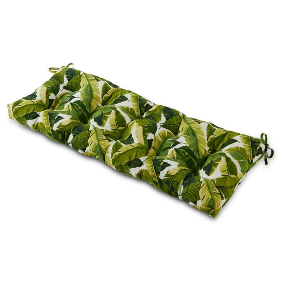 Greendale Home Fashions Palm Leaves White 51 x 18 in. Outdoor Reversible Tufted Bench Cushion