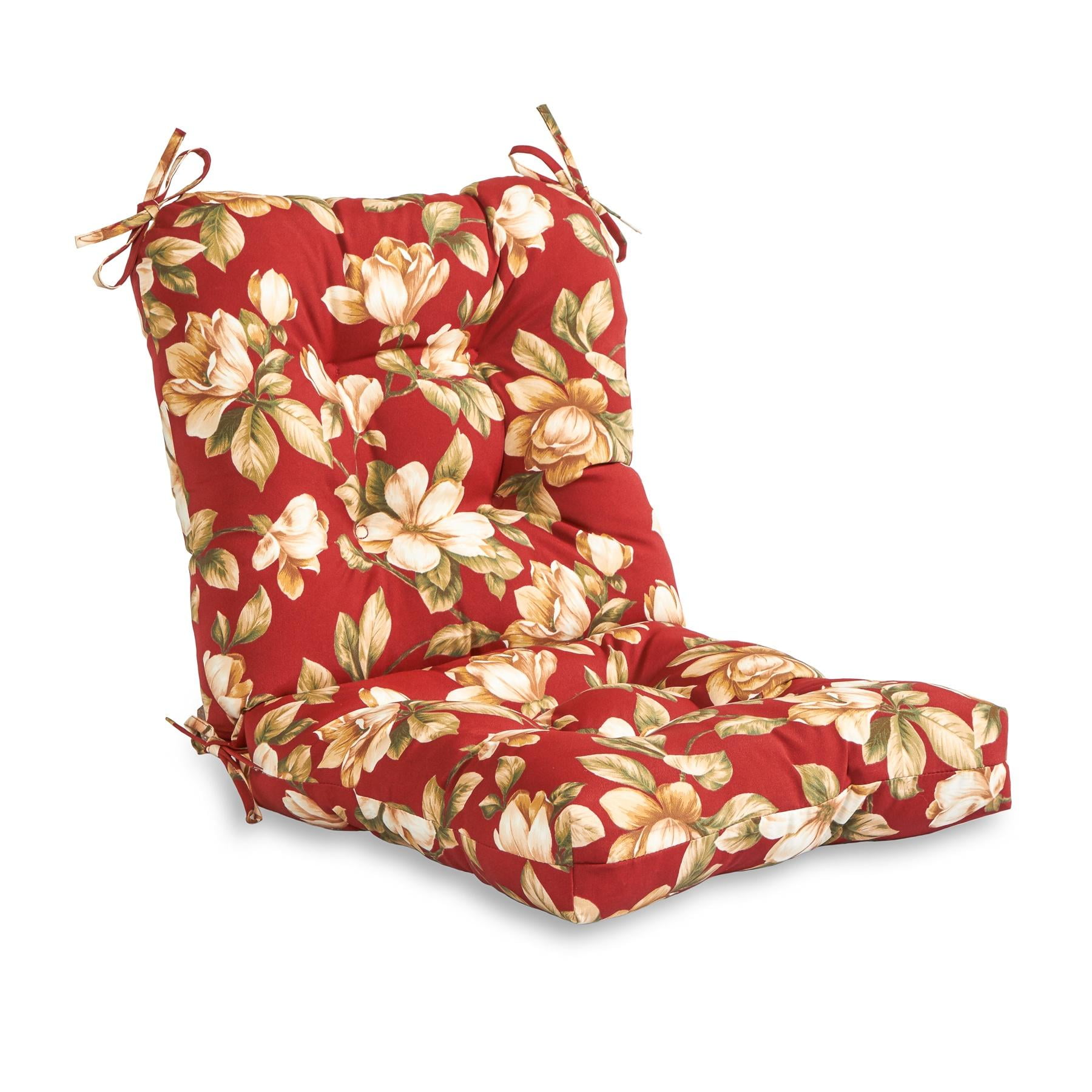 Roma Floral Red Polyester Outdoor Dining Chair Cushion
