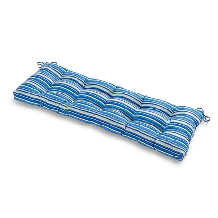 Greendale Home Fashions Sapphire Stripe 51 x 18 in. Outdoor Reversible Tufted Bench Cushion