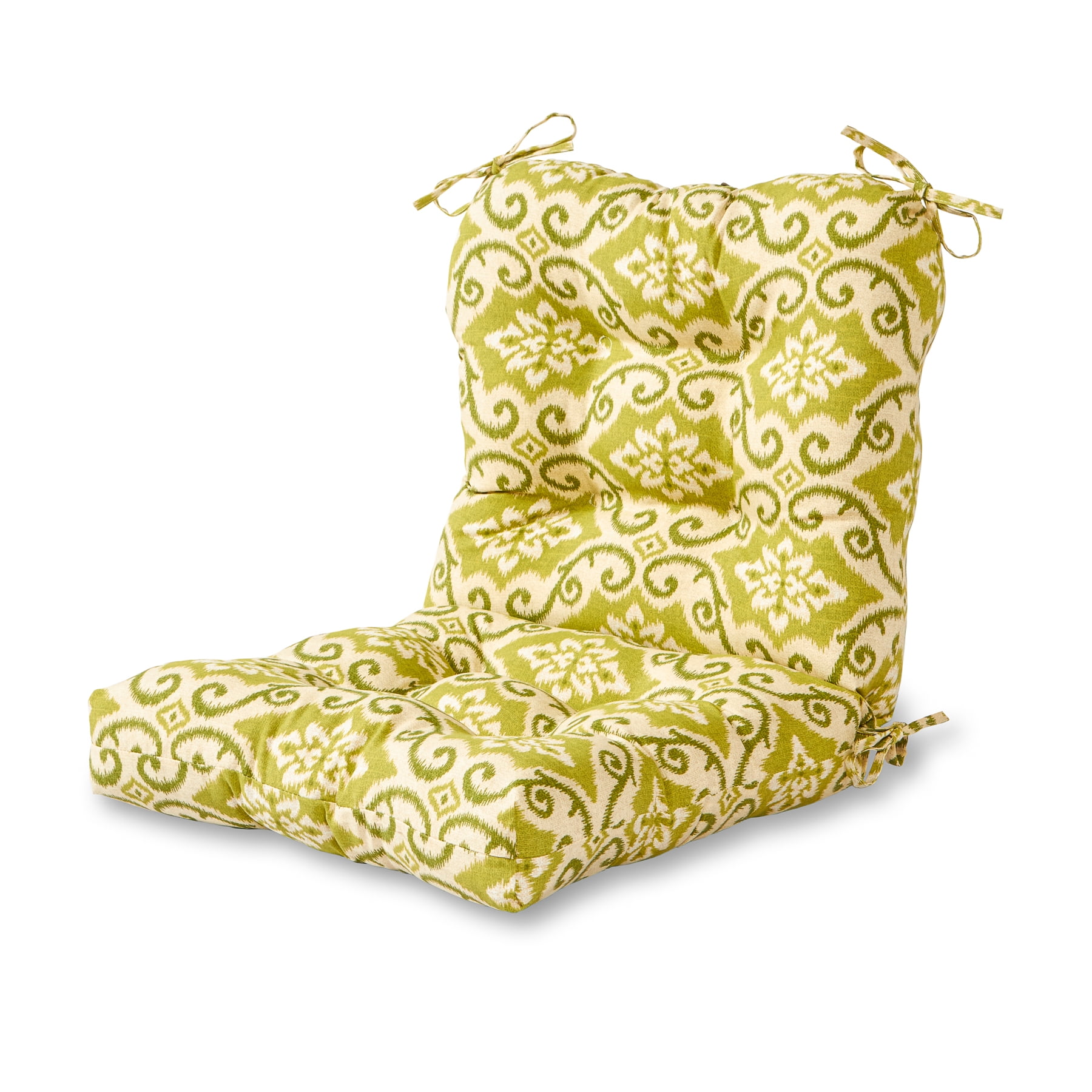 Shoreham Green Ikat Outdoor Reversible Tufted Chair Cushion