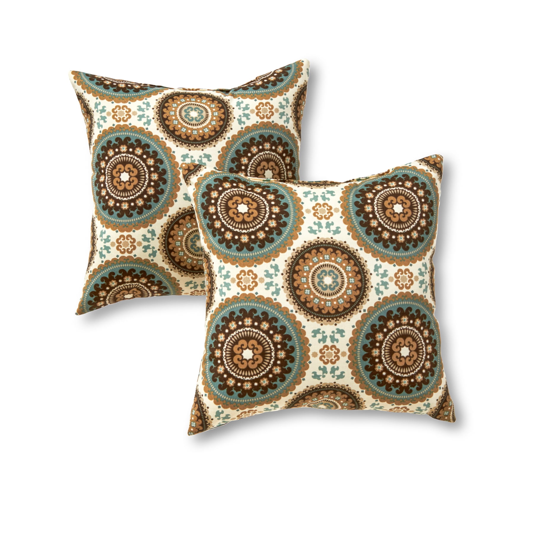 Spray Blue Geometric Square Outdoor Accent Pillows, Set of 2