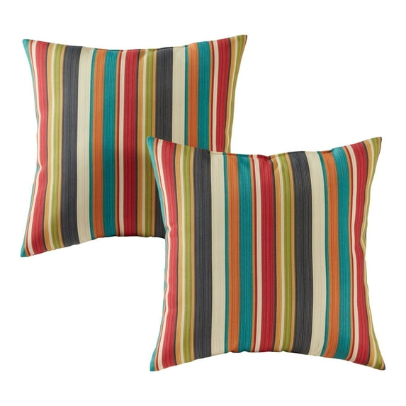 Greendale Home Fashions Sunset Stripe 17 in. Square Outdoor Throw Pillow (2-Pack)