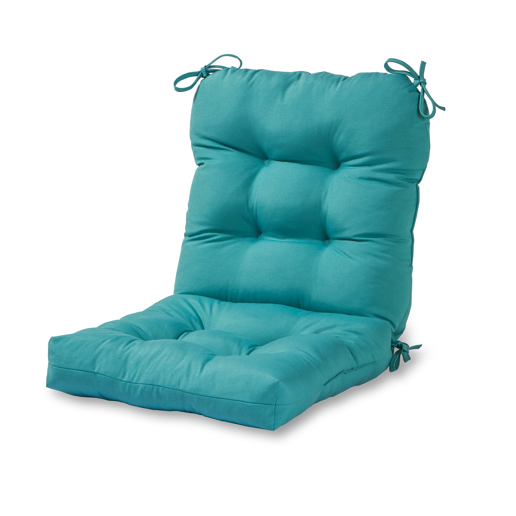 Teal Polyester Outdoor Reversible Tufted Chair Cushion