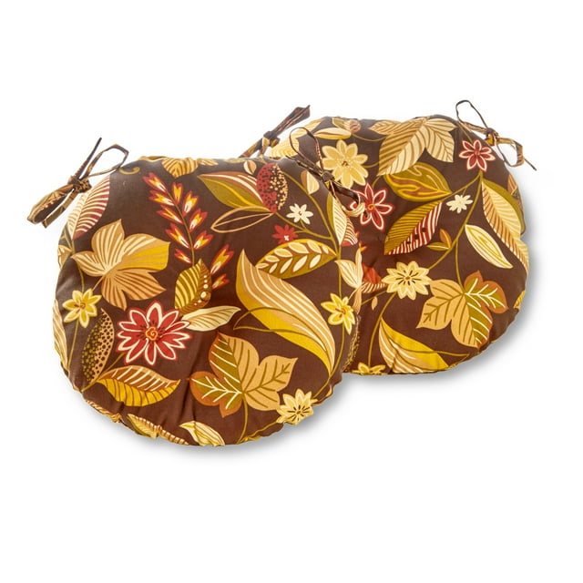 Greendale Home Fashions Timberland Floral 15 in. Round Outdoor Reversible Bistro Seat Cushion (Set of 2)