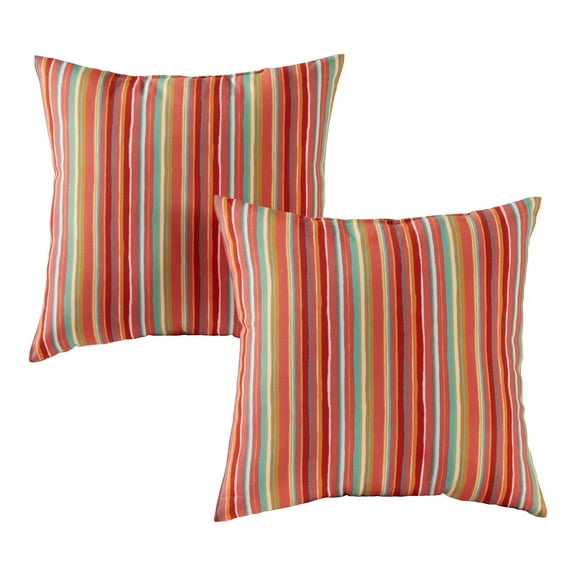 Greendale Home Fashions Watermelon Stripe 17 in. Square Outdoor Throw Pillow (2-Pack)