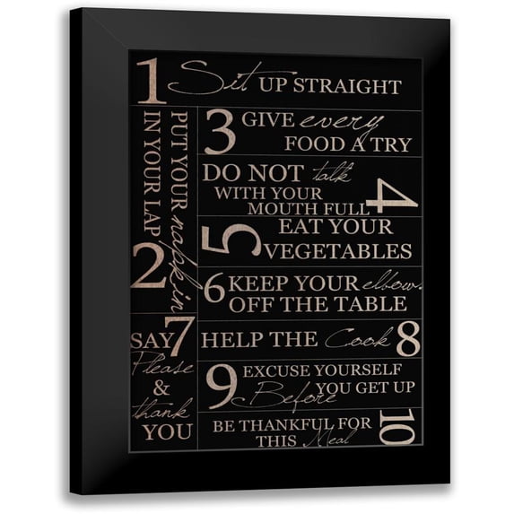Greene, Taylor 11x14 Black Modern Framed Museum Art Print Titled - KITCHEN RULES On Black With Wood