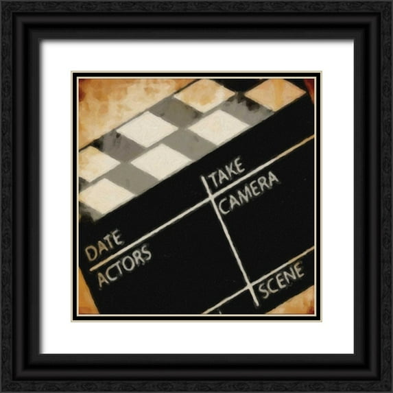 Greene, Taylor 12x12 Black Ornate Wood Framed with Double Matting Museum Art Print Titled - LIGHTS CAMERA ACTION_CLAPBOARD