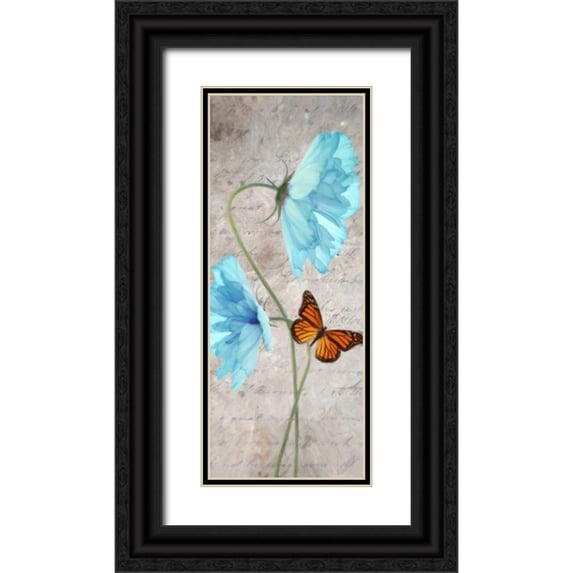 Greene, Taylor 12x24 Black Ornate Wood Framed with Double Matting Museum Art Print Titled - Blue Floral Panel B