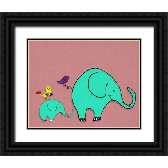 Greene, Taylor 14x12 Black Ornate Wood Framed with Double Matting Museum Art Print Titled - Whimsy Elephant II on Pink