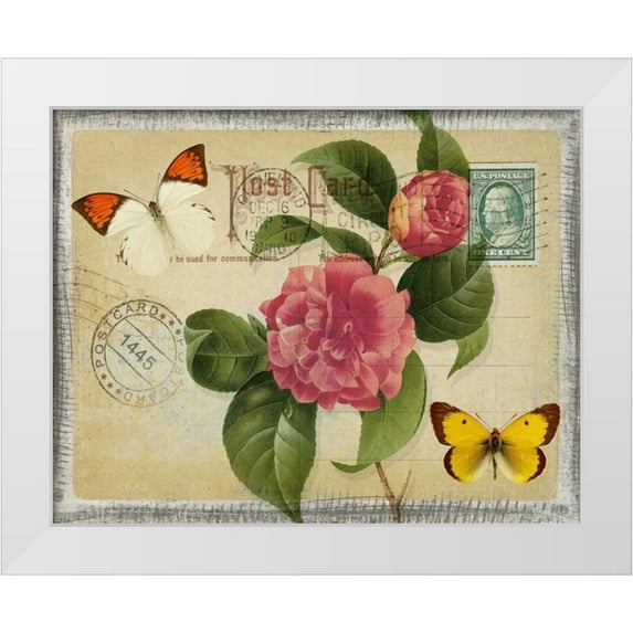 Greene, Taylor 14x12 White Modern Wood Framed Museum Art Print Titled - VINTAGE BUTTERFLY POSTCARD I