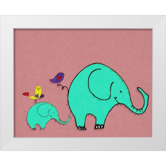 Greene, Taylor 14x12 White Modern Wood Framed Museum Art Print Titled - Whimsy Elephant II on Pink