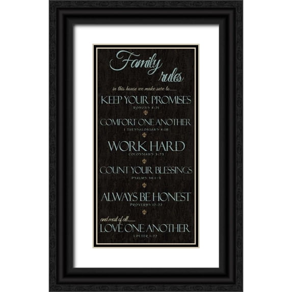 Greene, Taylor 14x24 Black Ornate Wood Framed with Double Matting Museum Art Print Titled - FAMILY RULES SCRIPTURES BLUE