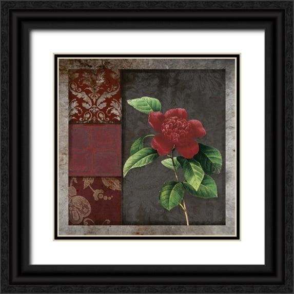 Greene, Taylor 15x15 Black Ornate Wood Framed with Double Matting Museum Art Print Titled - MOODY FLORAL I