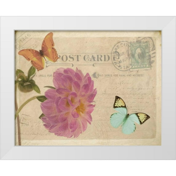 Greene, Taylor 32x26 White Modern Wood Framed Museum Art Print Titled - VINTAGE BUTTERFLY POSTCARD IV