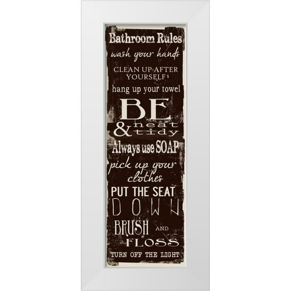 Greene, Taylor 9x18 White Modern Wood Framed Museum Art Print Titled - Bathroom Rules Chocolate White