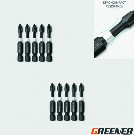 Greener 10x 2" Phillips Ph2 #2 Power Impact Bit Industrial magnetic 1/4 Hex 5x Strong Magnet , 3x Stronger