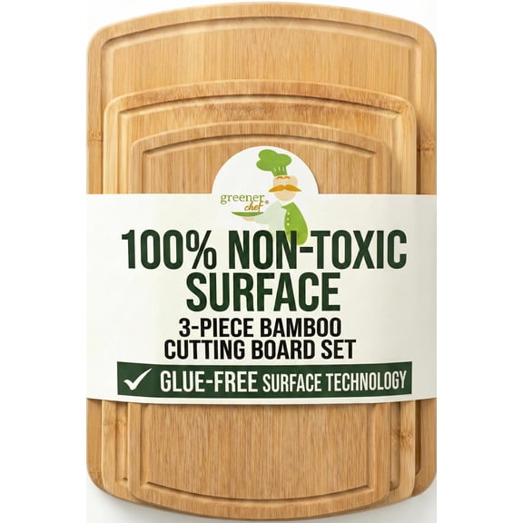 Greener Chef Luxury Bamboo Cutting Board Set of 3 with Glue-Free Surface Technology - Extra Spacious Wood Cutting Boards for Kitchen and XL Chopping Board Set - Replacements for Life