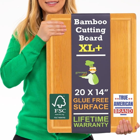 Greener Chef Luxury Bamboo Cutting Board Set of 3, Glue-Free Surface Technology, Extra Spacious XL Wood Kitchen Chopping Boards, Lifetime Replacement
