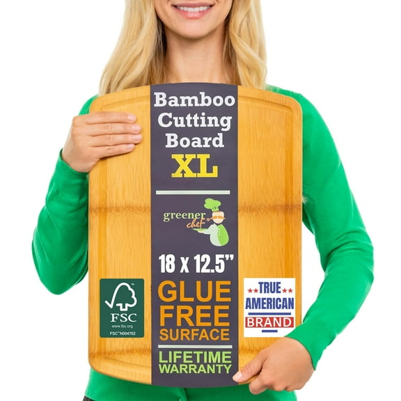 Greener Chef Bamboo Cutting Board with Spacious, Glue-Free Cutting Surface, XL 18"
