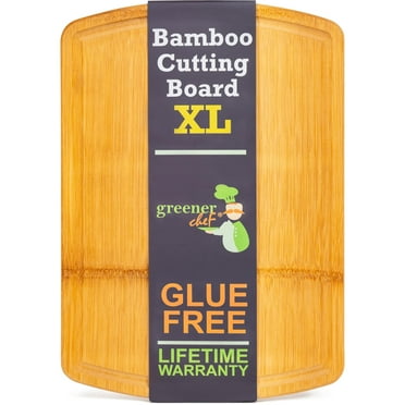 Greener Chef Safest No Glue Extra Large Bamboo Cutting Board 18 Inch – Lifetime Replacements, Family-Friendly Organic Wood Cutting Boards for Kitchen - Wood Cutting Board and Chopping Board