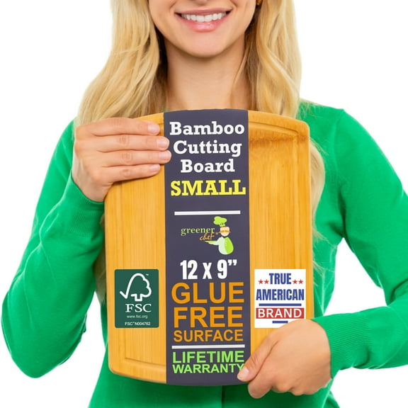 Greener Chef Bamboo Cutting Board with Spacious, Glue-Free Cutting Surface, Small 12"