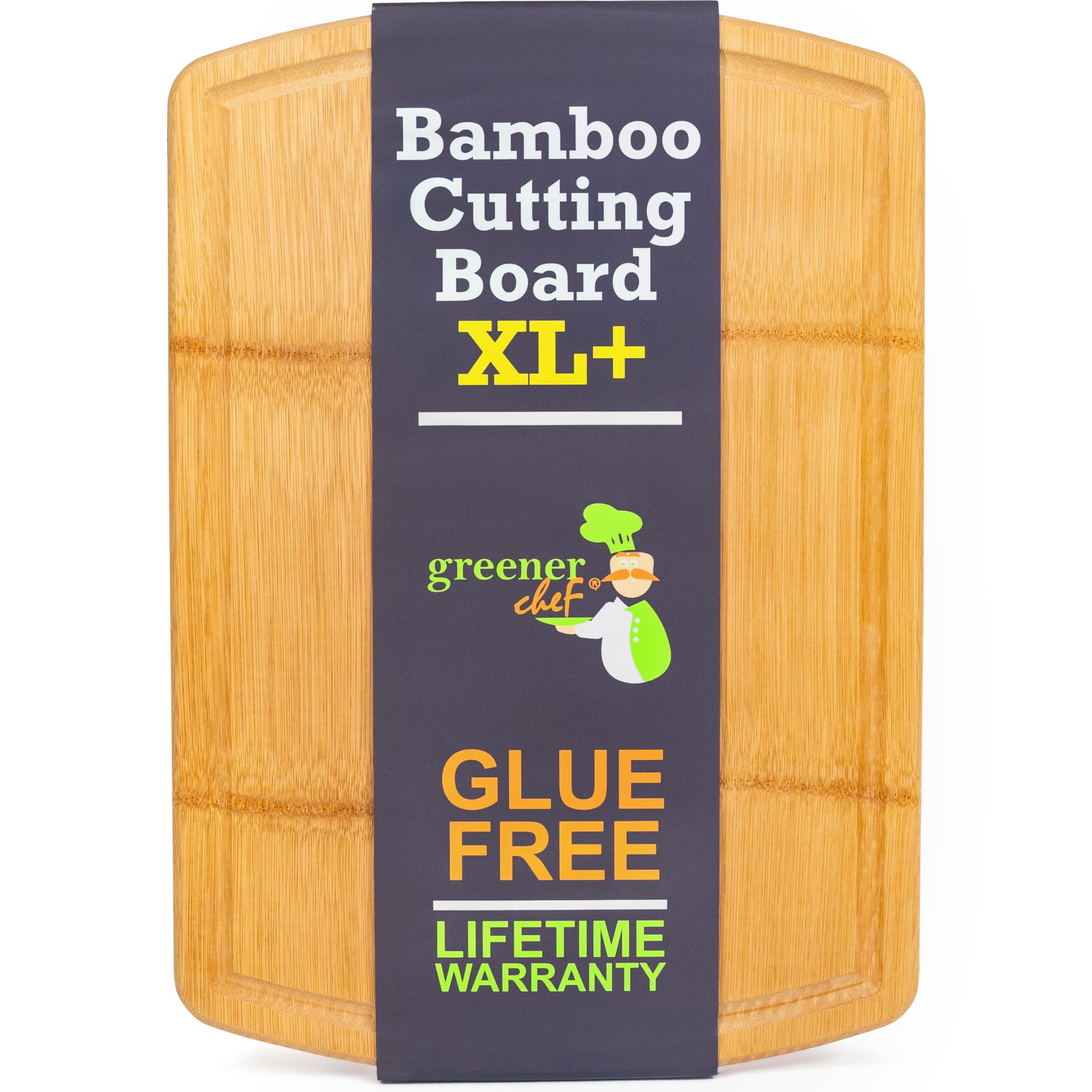 Greener Chef Safest No Glue XL+ Extra Large Bamboo Cutting Board 20 Inch – Lifetime Replacements, Family-Friendly Organic Wood Cutting Boards for Kitchen - Wood Cutting Board and Chopping Board