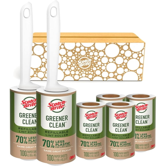 Greener Clean Lint Roller, Reusable Lint Rollers for Clothes, Furniture, and Pet Hair, Tidy Up Fabrics with a More Sustainable Fuzz Remover, 2 Roller, 4 Refills