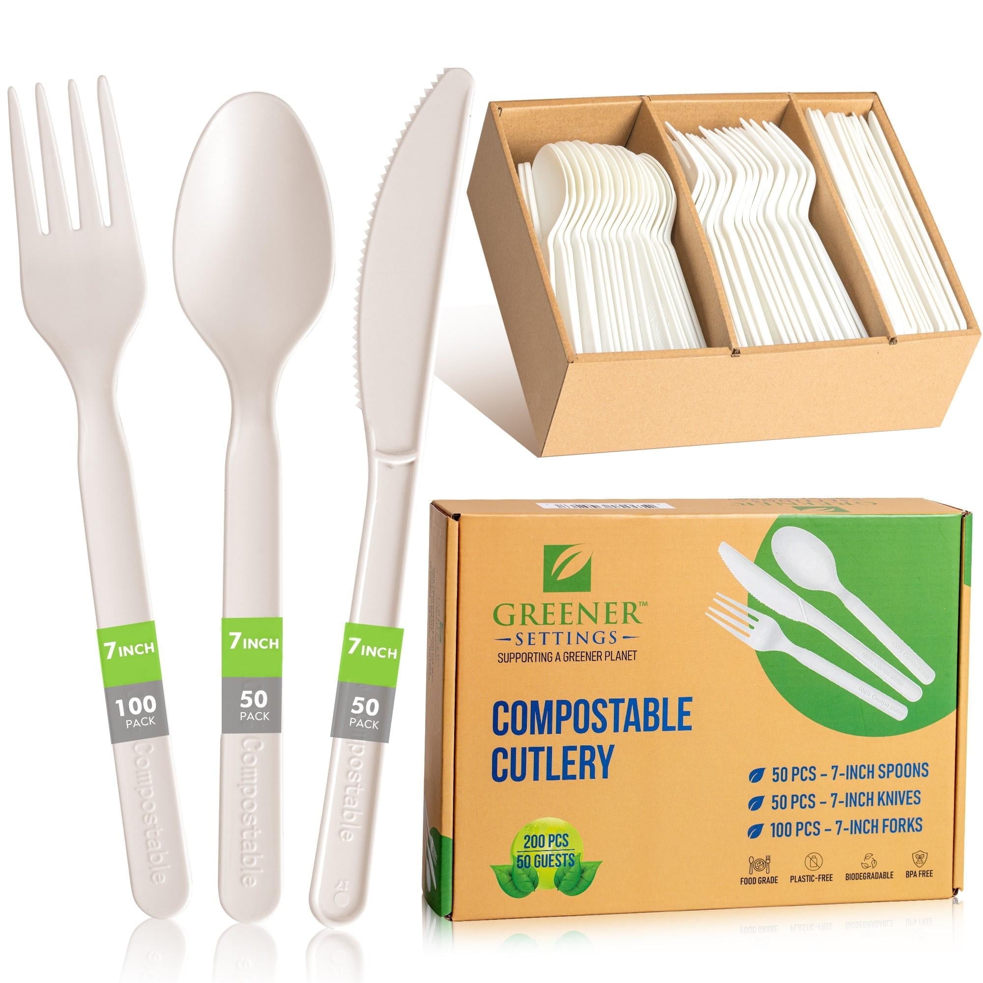 200 Piece Compostable Disposable Flatware Silverware Set- 50 Settings (Set of 50)