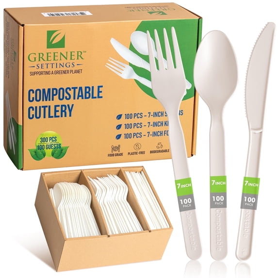 Greener Settings 300 Piece Compostable Disposable Utensil Set - 100 Sets