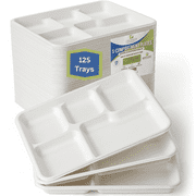 Greener Settings 5 Section Compartment Plates, 10.5" Unbleached Compostable Disposable Paper Plate - 125 Count