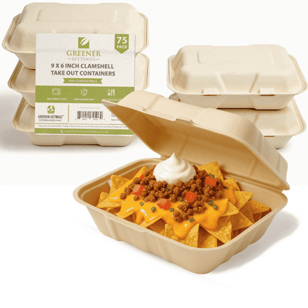 Greener Settings 9" x 6" Take Out To-Go Paper Clam Shell Food Container - 75 Count