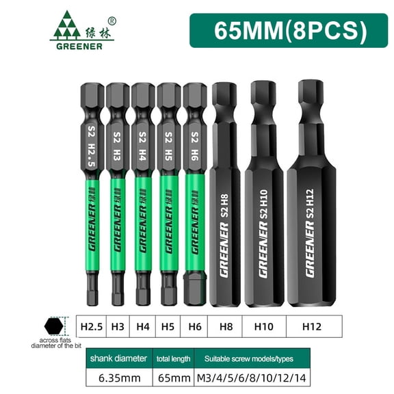 Greener Tungsten Steel Screwdriver Bit Set, Strong Magnetic Repair Tools, Diy tool, Hex Shank, Electric Drill Suit