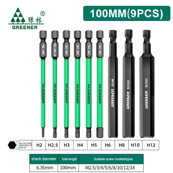 Greener Tungsten Steel Screwdriver Bit Set, Strong Magnetic Repair Tools, Diy tool, Hex Shank, Electric Drill Suit