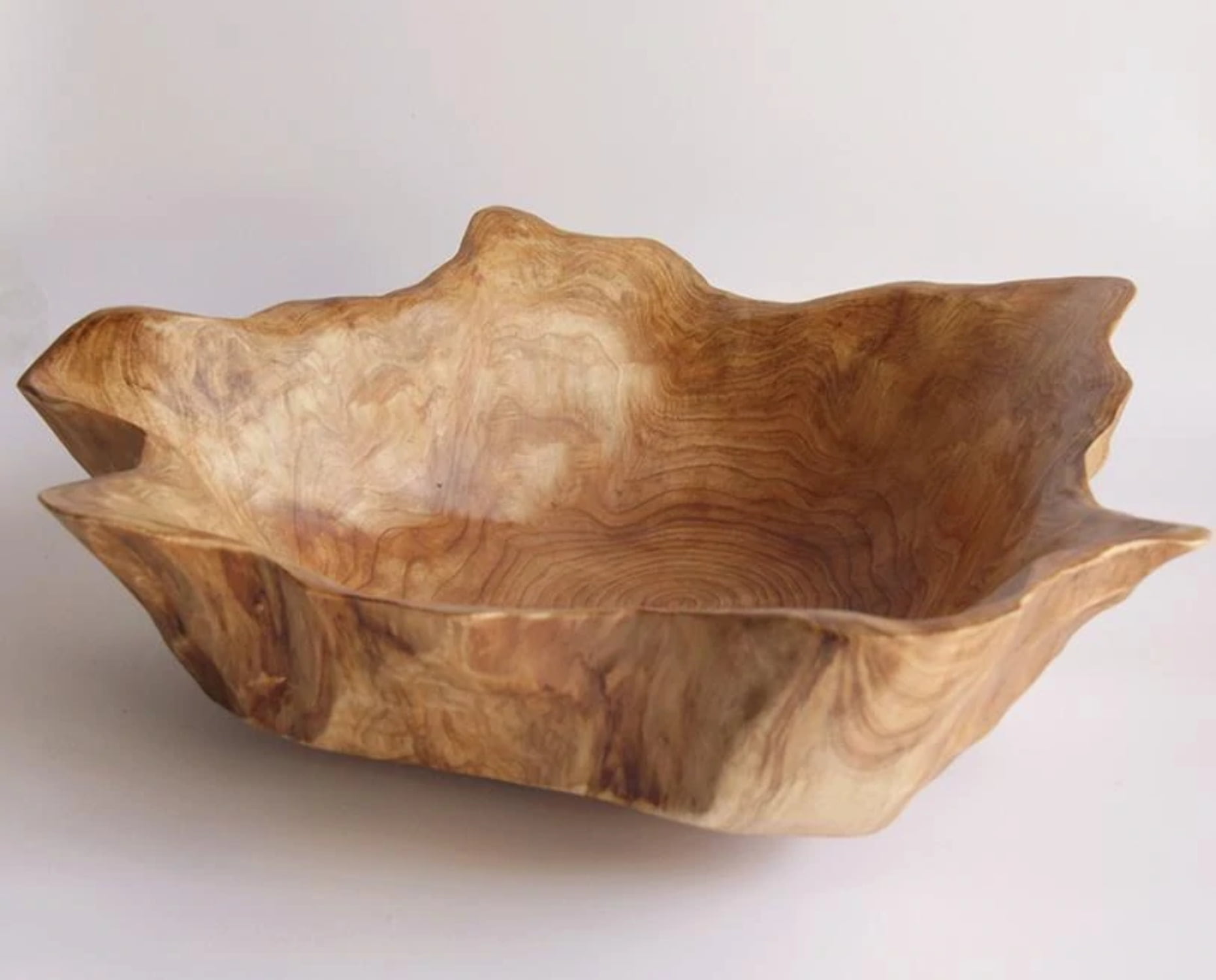 Handcrafted Medium Brown Shan Mu Wood Decorative Bowl
