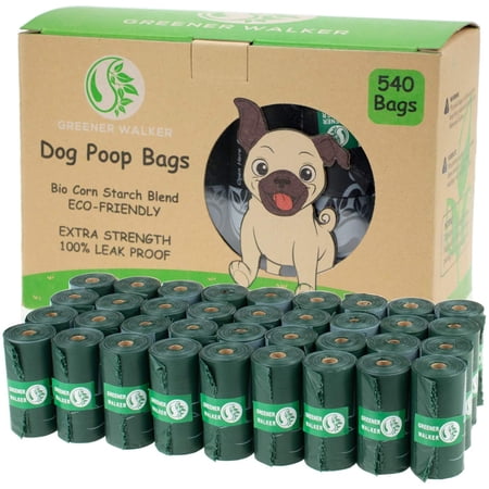 Greener Walker 540 Dog Poop Bags on 36 Refill Rolls, 100% Leak Proof Biodegradable Pet Waste Bags (DeepGreen)