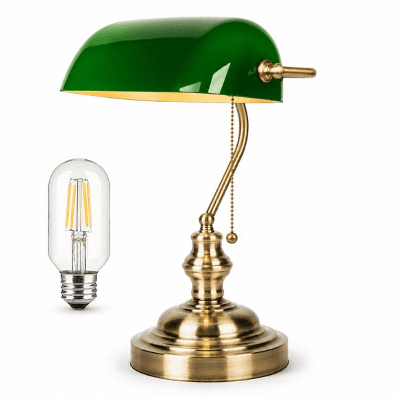 Greeners Lamp Vintlibrary With Pull Chain Retro Table Lamps For Home Office Study Room Piano Led Bulb Included