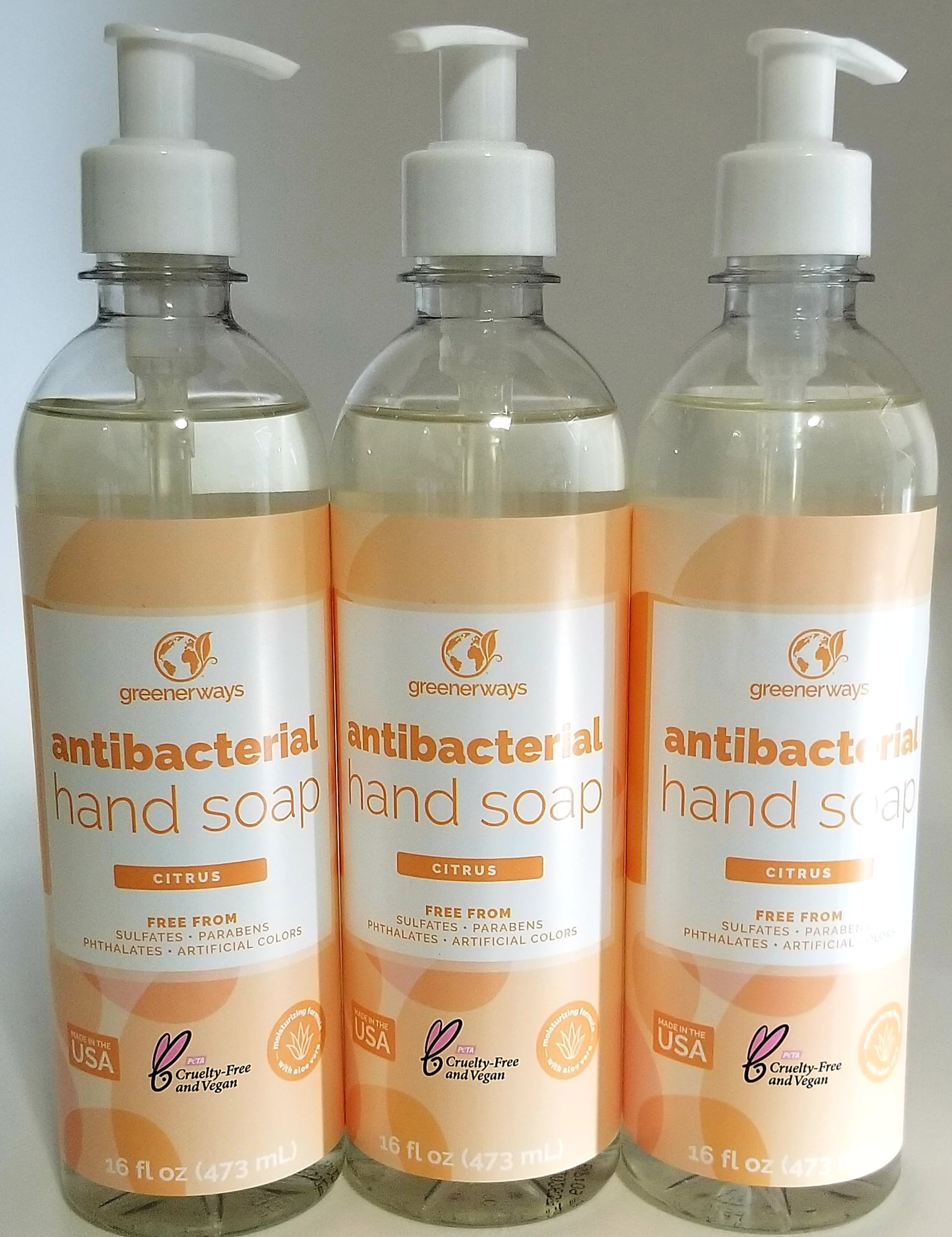 Greenerways Antibacterial Hand Soap Made in USA Citrus Liquid Hand