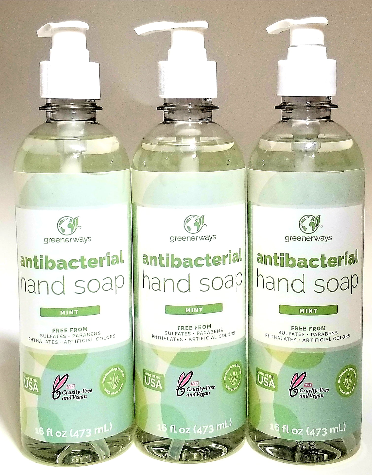 Greenerways Mint Antibacterial Liquid Hand Soap with Pump and Soothing