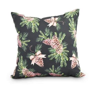 Greenery 16 Inch Black Holiday Print Decorative Throw Pillow