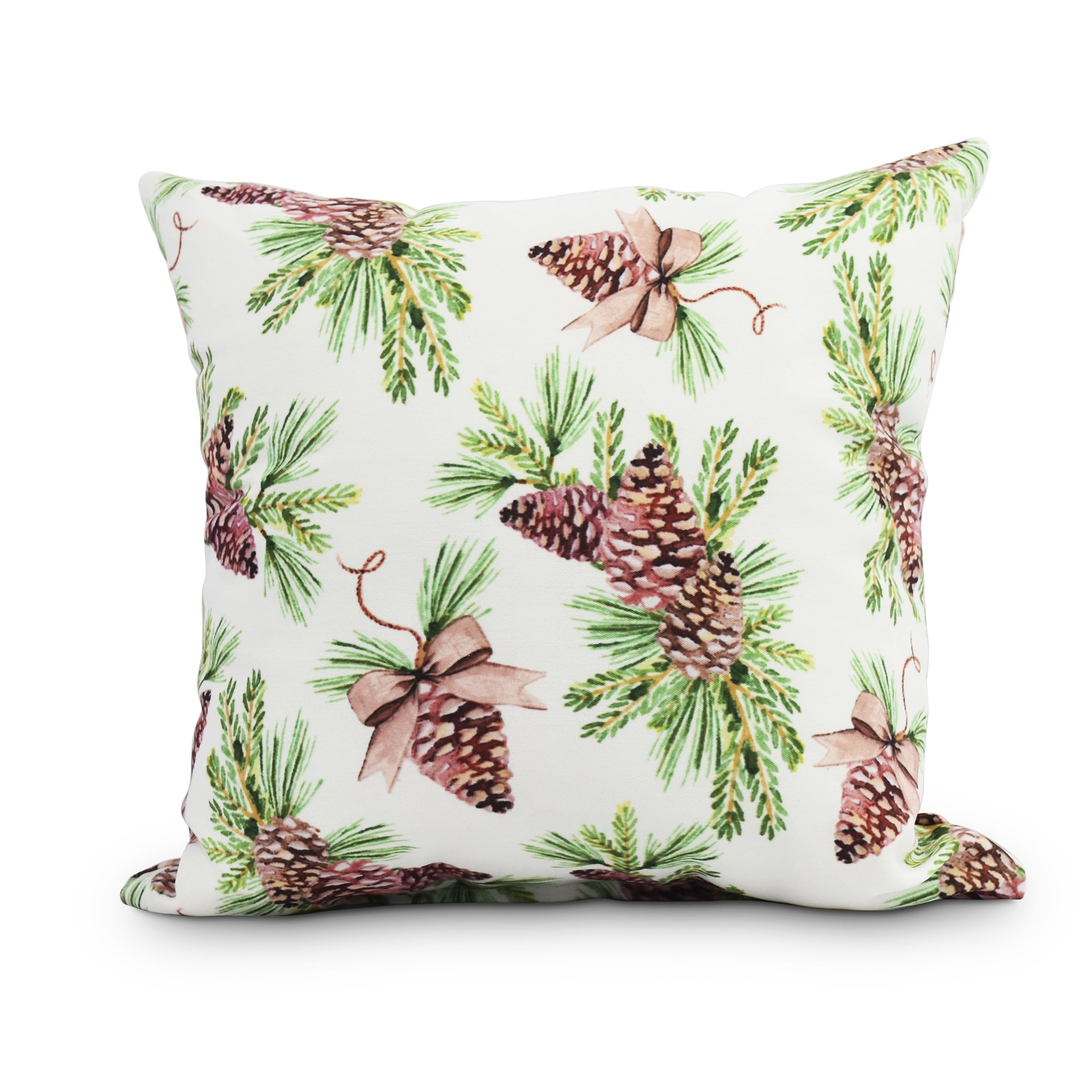 Greenery 18 Inch Off White Holiday Print Decorative Throw Pillow