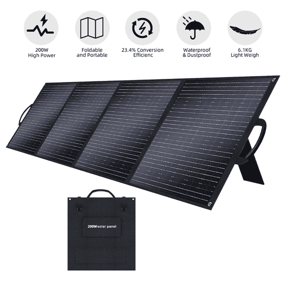 Greenery 200W Foldable Solar Panel, 18V High-Efficiency 23.4% Monocrystalline, Portable Power for RV, Camping, Outdoor & Home Backup