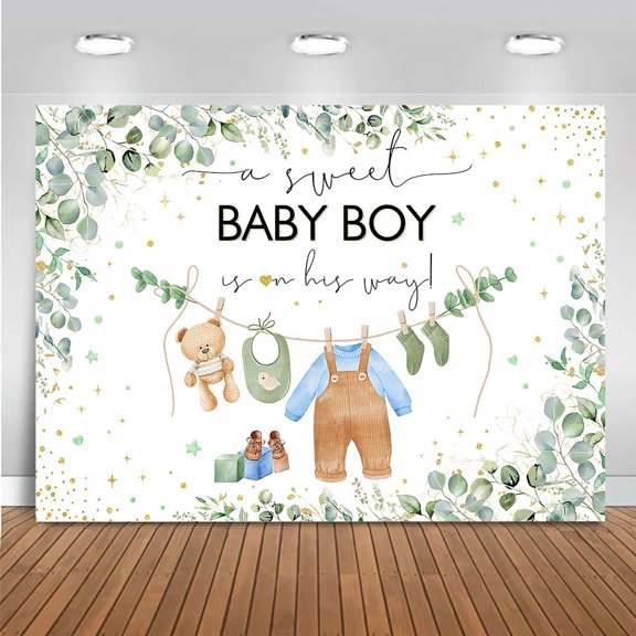 Greenery Baby Shower Backdrop Green Eucalyptus Sweet Baby is On The Way Background Newborn Baby Shower Party Decorations Banner Photo Booth Props