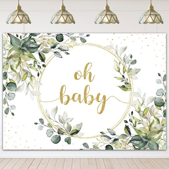 Greenery Baby Shower Backdrop Green Eucalyptus Sweet Baby is On The Way Background Newborn Baby Shower Party Decorations Banner Photo Booth Props