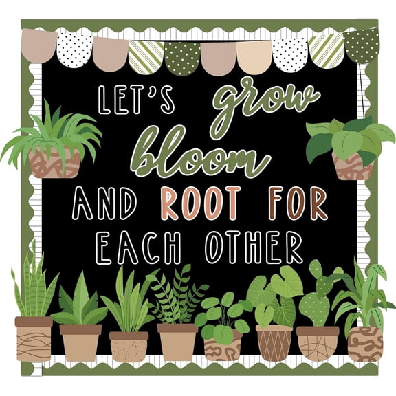 Greenery Back to School Bulletin Board Decorations Set Motivational Lets Grow Classroom Decor Inspirational Summer Potted Plant Cutouts for School Home Office Chalkboard Wall Decor Teacher Supplies